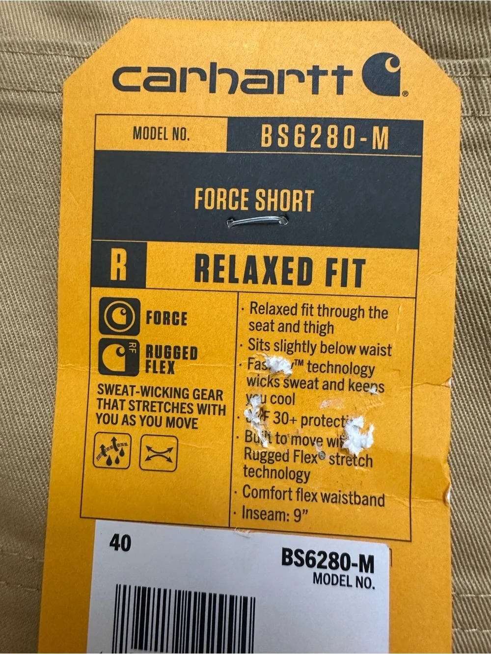 NWT! Carhartt Men’s Shorts, Force Short, Relaxed Fit, Rugged Flex, Plus Size 40